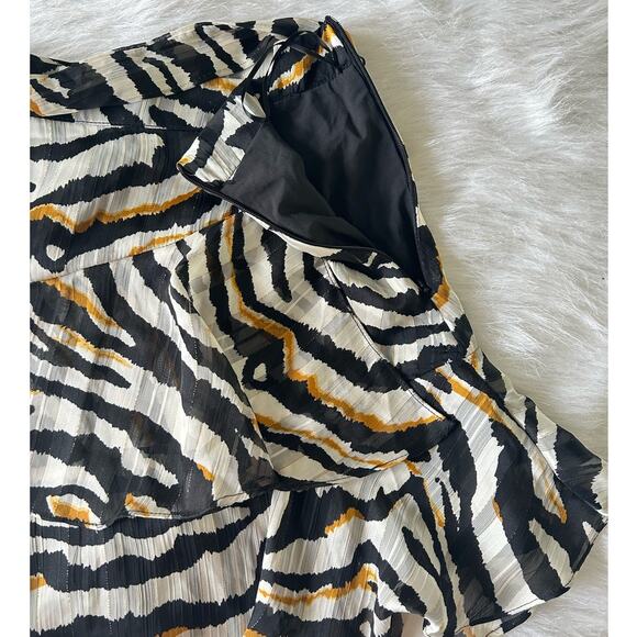 Bishop & Young Anthropologie Aster Ruffle Mini Skirt Zebra Gold Print Size Small - Picture 6 of 9